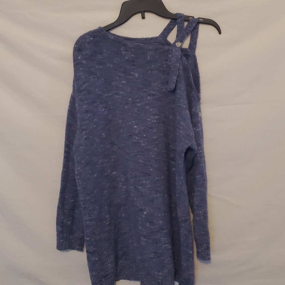 Soho blue knit asymmetrical cold shoulder sweater